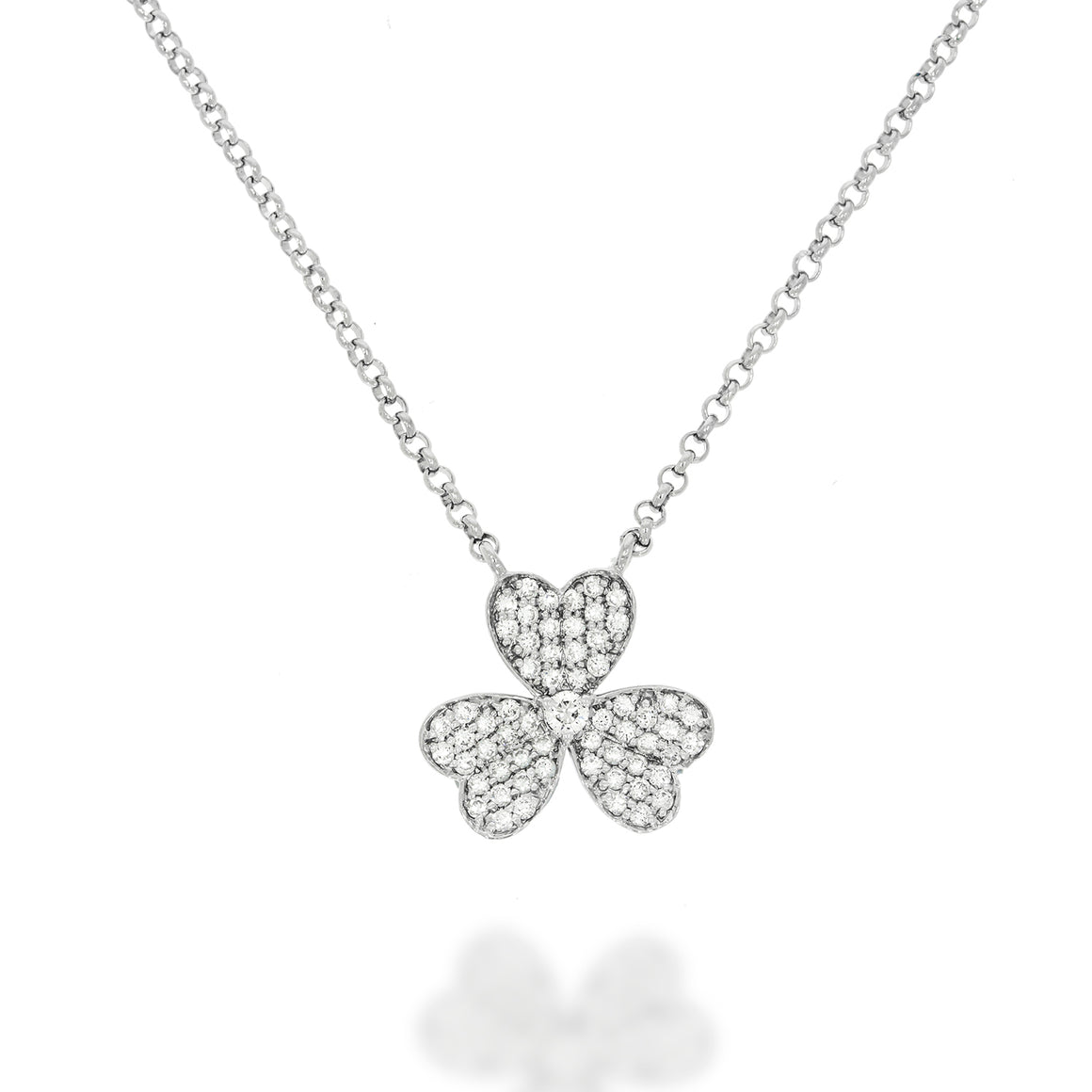 Clover necklace 18K white gold, Diamonds Pave Clover design pendant, set with 0.53 ct. white round diamonds. prefect wedding wear/ gift.