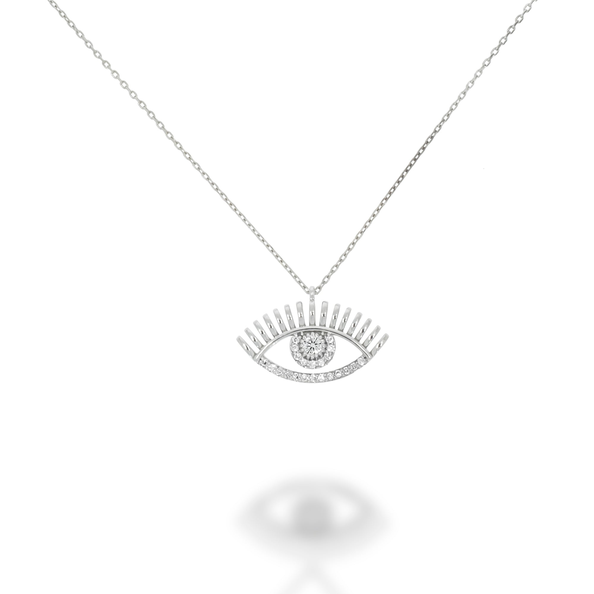 Evil Eye Charm Pendant, Pave Diamond, Round Diamond with Halo.