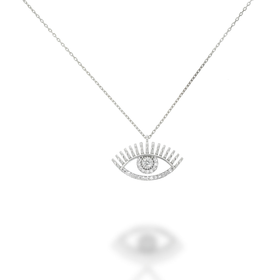 Evil Eye Charm Pendant, Pave Diamond, Round Diamond with Halo.