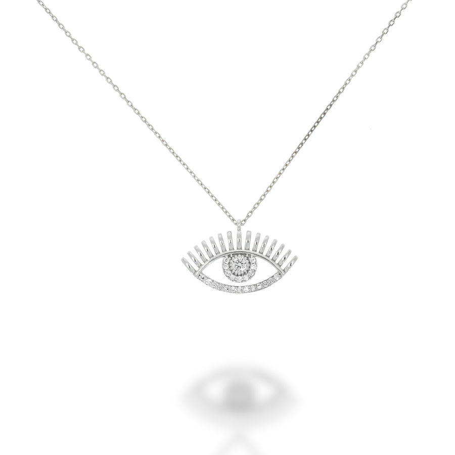 Evil Eye Charm Pendant, Pave Diamond, Round Diamond with Halo.
