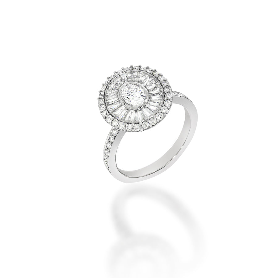 1.52 total ct. halo diamond engagement ring, in 18k white gold ring, set with 0.47 ct. oval as a center stone. engagement cocktail statement