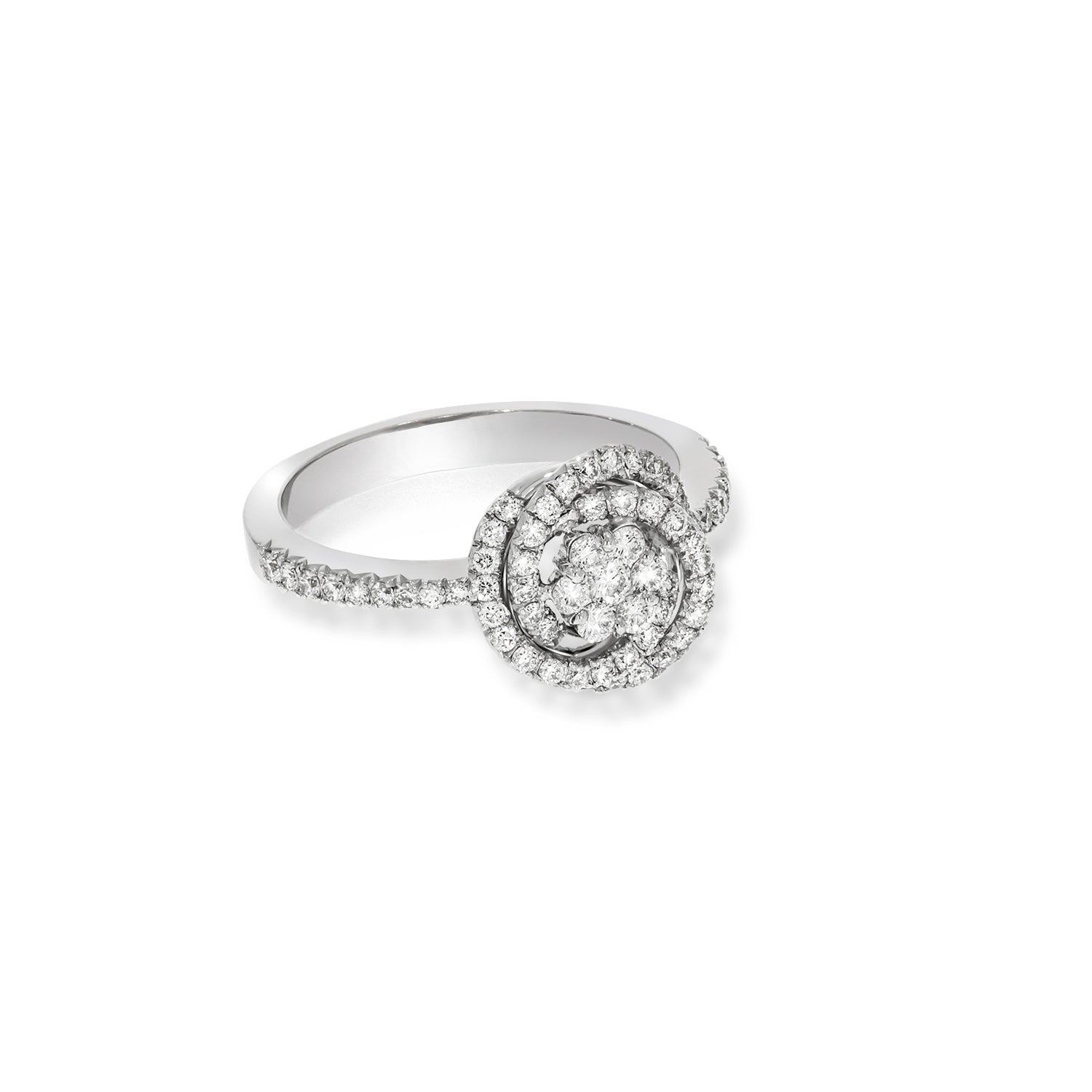 Halo flower Shape ring with spiral diamonds around it 0.51ct, 72 round natural sparkling diamonds, very Unique design, Engagement set