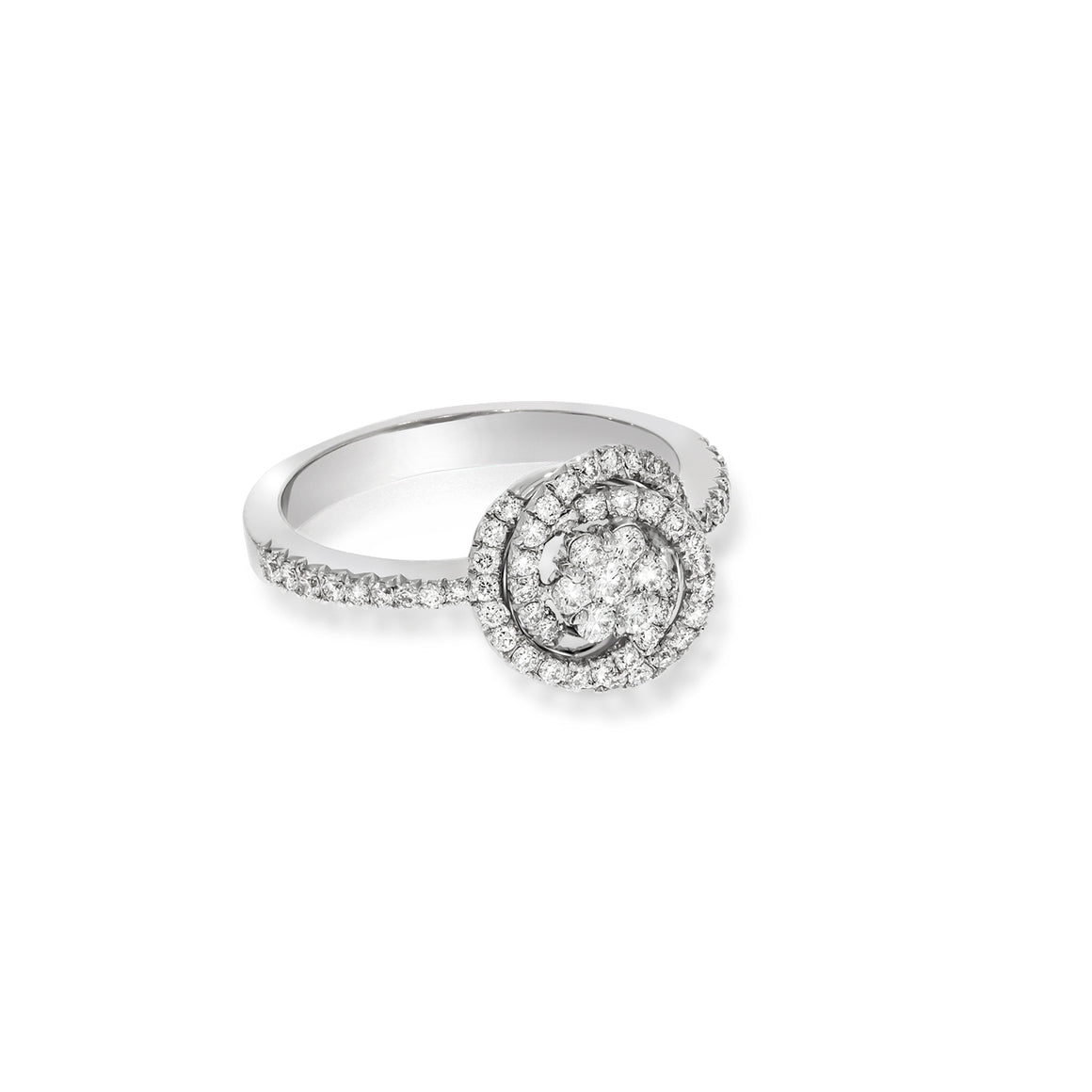 Halo flower Shape ring with spiral diamonds around it 0.51ct, 72 round natural sparkling diamonds, very Unique design, Engagement set