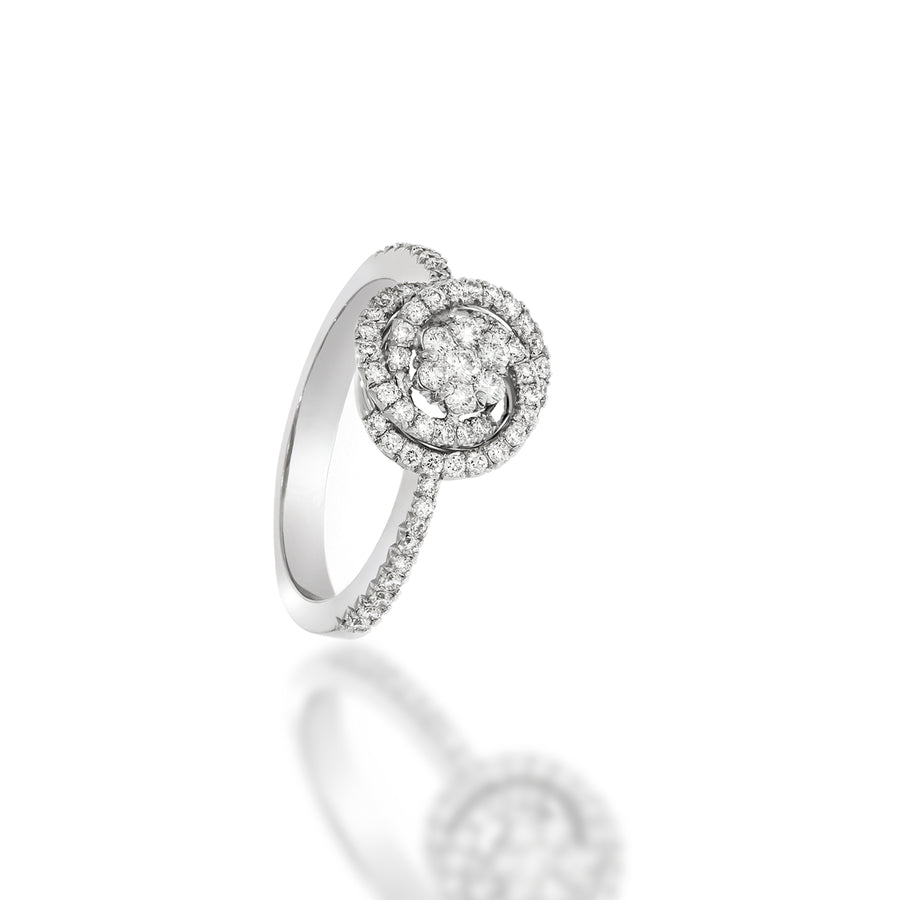 Halo flower Shape ring with spiral diamonds around it 0.51ct, 72 round natural sparkling diamonds, very Unique design, Engagement set