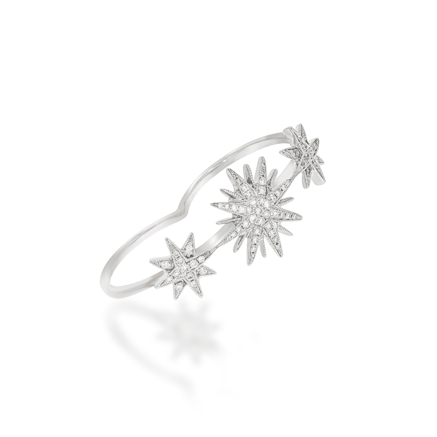 Two Finger Diamonds Ring - Double Finger Diamond Ring - 3 Suns set with 66 sparkling diamonds - a rich and unique ring