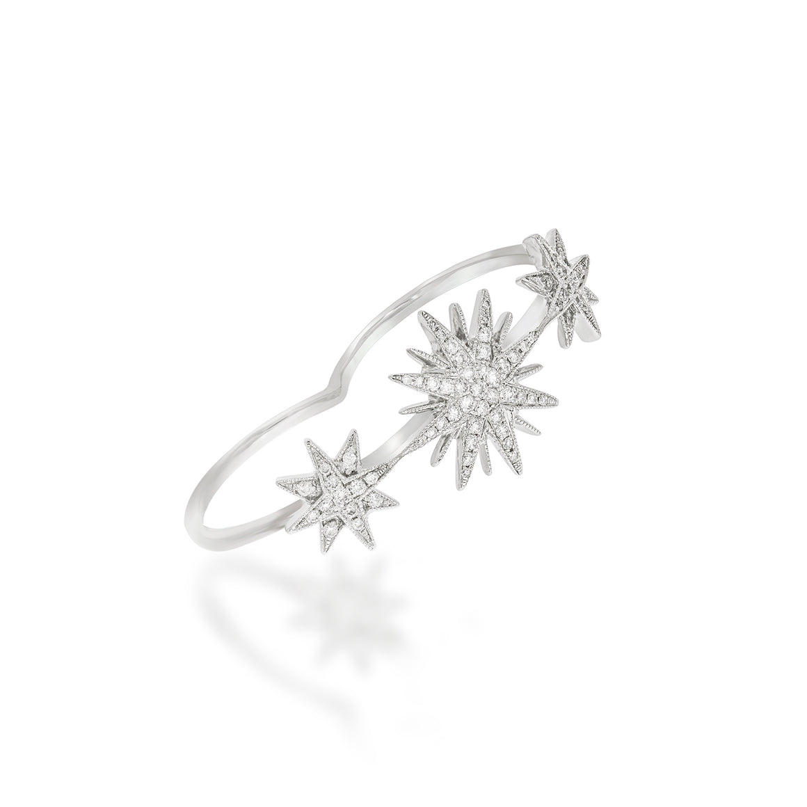 Two Finger Diamonds Ring - Double Finger Diamond Ring - 3 Suns set with 66 sparkling diamonds - a rich and unique ring