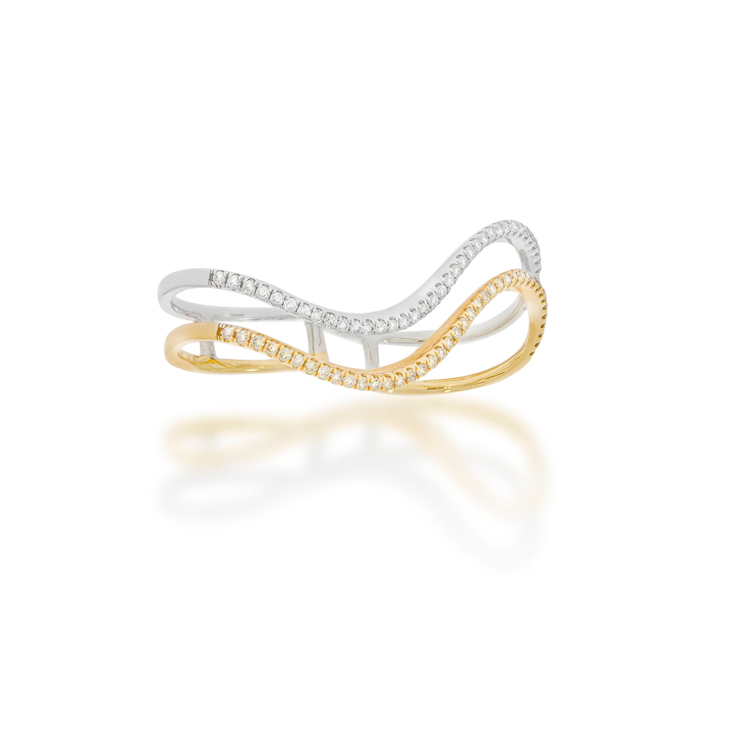 Two Finger Diamonds Ring  Double Finger Diamond Ring 2 tone ring: 18K white gold and 18K yellow gold, tow wave set with 0.61 carats diamonds