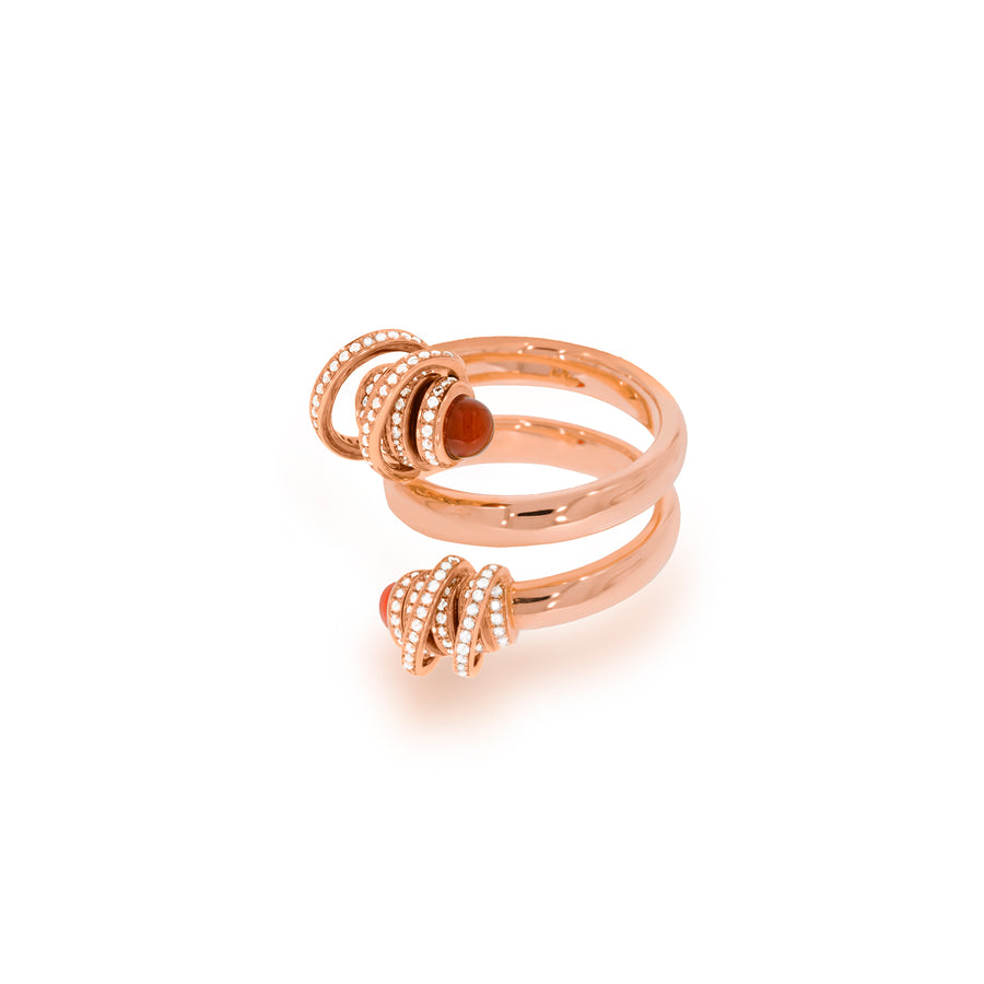 Spiral Rose Gold Diamond Ring, Rose Gold Spiral Diamond Ring and 2 Carnelian gemstone 0.83 ct.