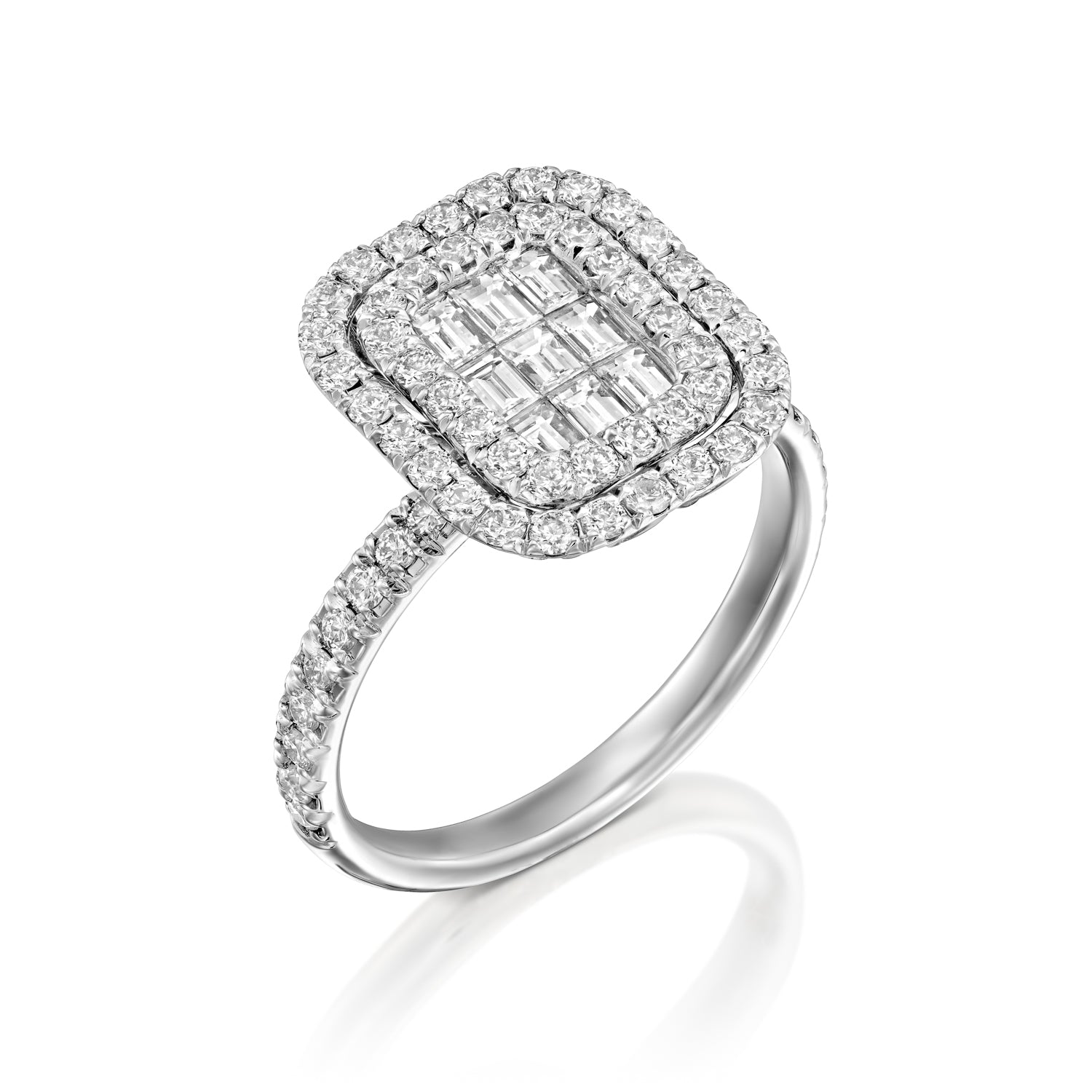 ROLBO2-Radiant diamond Engagement Ring 18k White Gold Halo ring