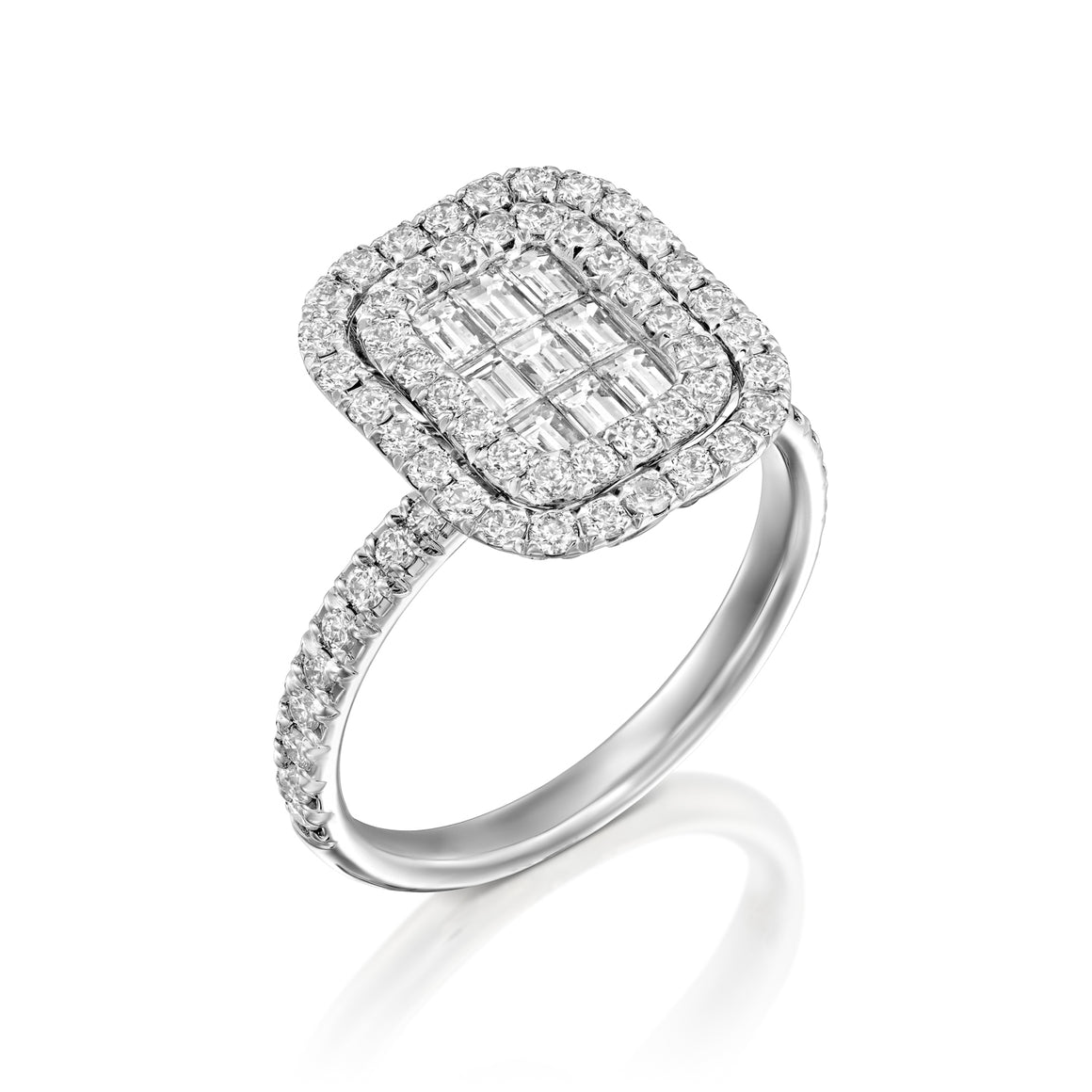 ROLBO2-Radiant diamond Engagement Ring 18k White Gold Halo ring