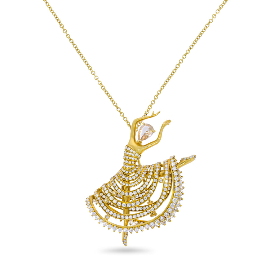 Ballet Ballerina Diamonds Dancing Girl Pin / Diamonds Pins Brooches . Can be easly transform to a pendant on gold chain.