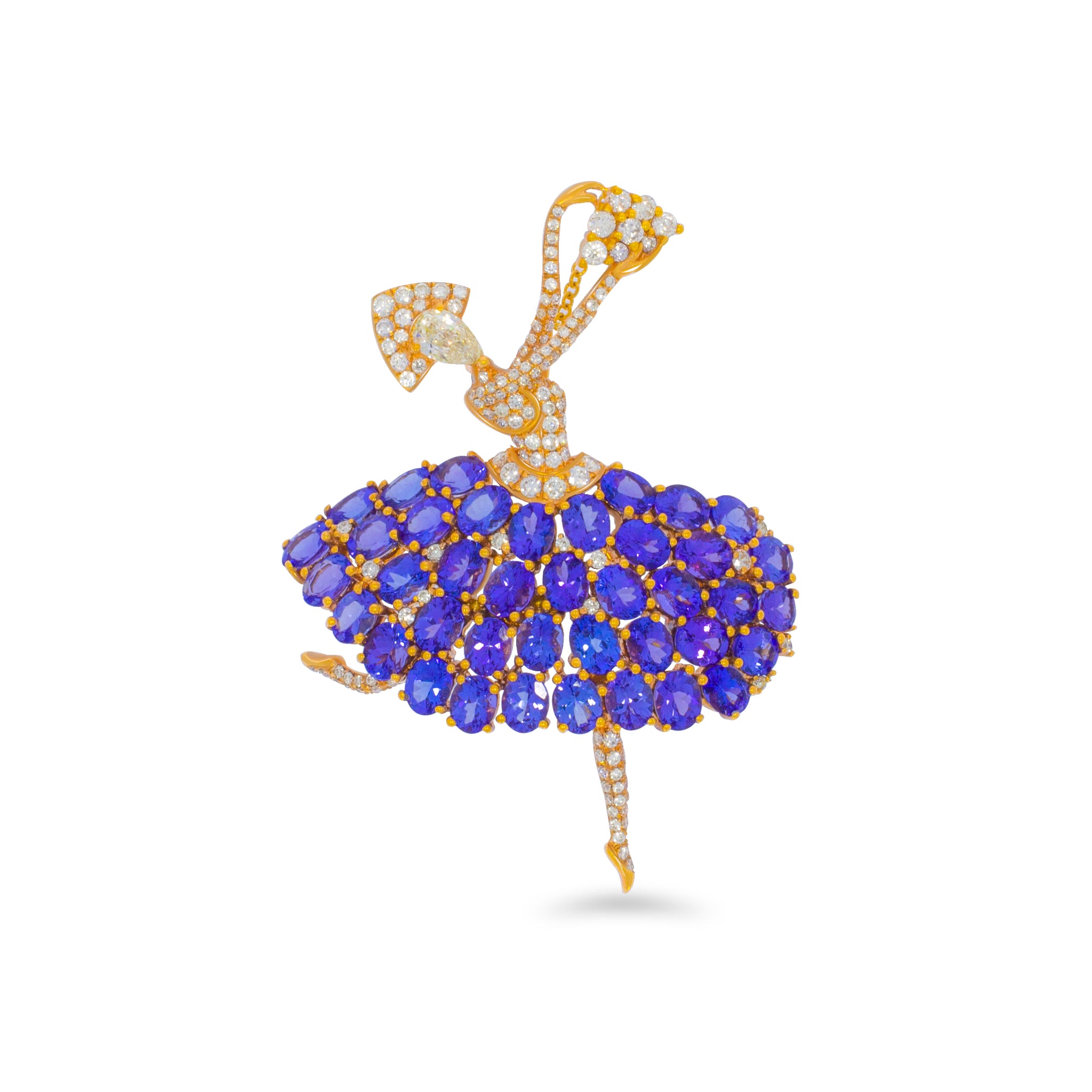 Ballerina Diamonds and Dancing Girl Pin / Ballet Ballerina Diamonds Pins Brooches . Can be easly transform to a pendant on gold chain.