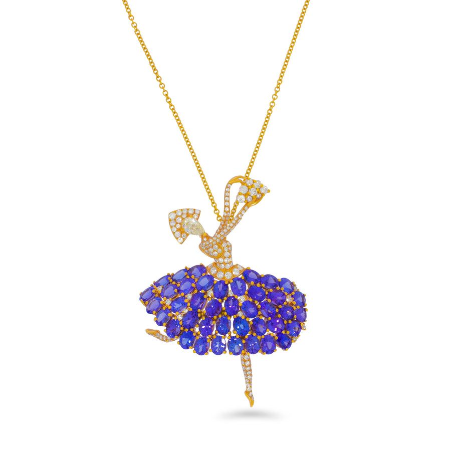 Ballerina Diamonds and Dancing Girl Pin / Ballet Ballerina Diamonds Pins Brooches . Can be easly transform to a pendant on gold chain.