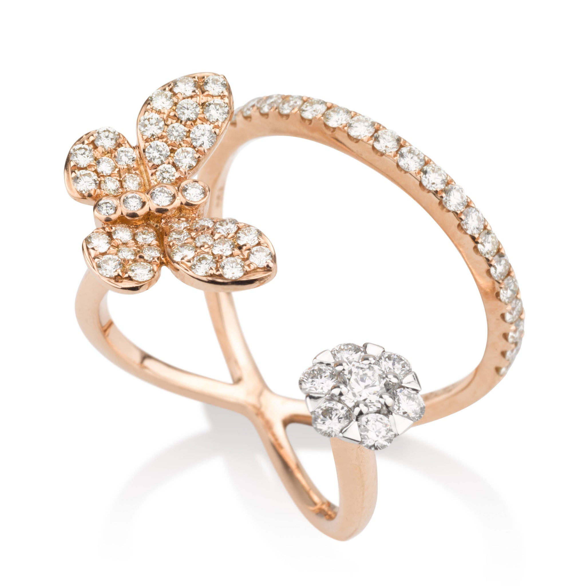 R3856-18k gold Butterfly diamond double ring 0.97 Carat