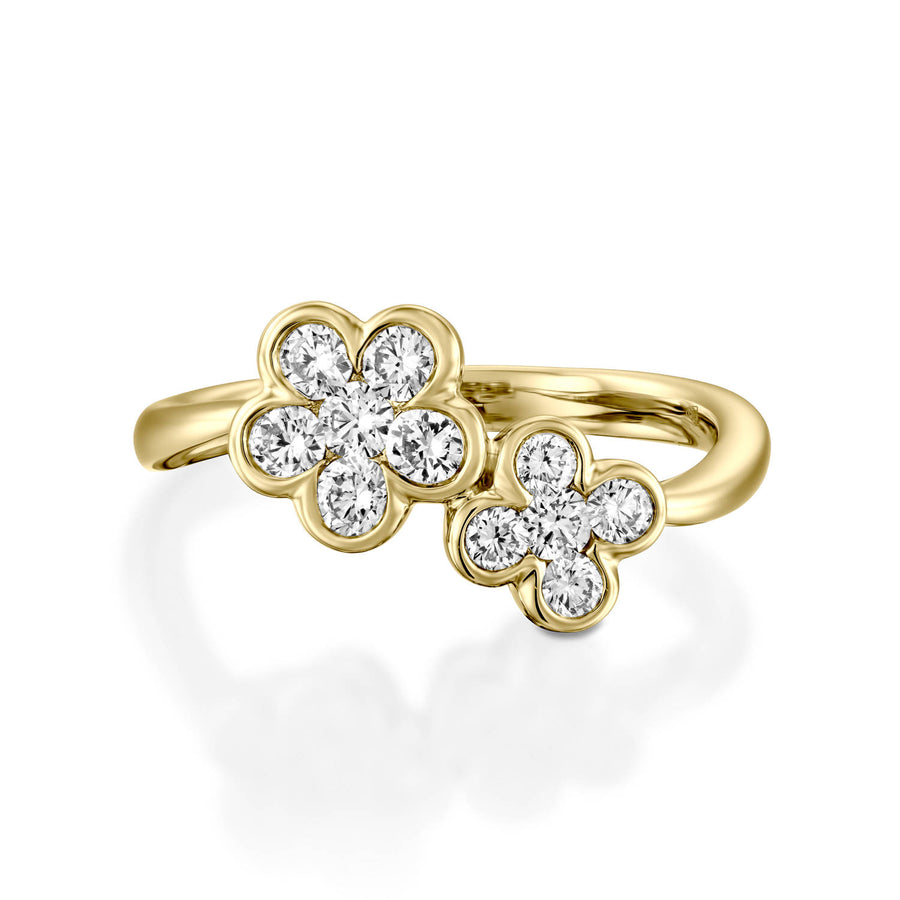 RNH668WC Yellow gold diamond double flower ring