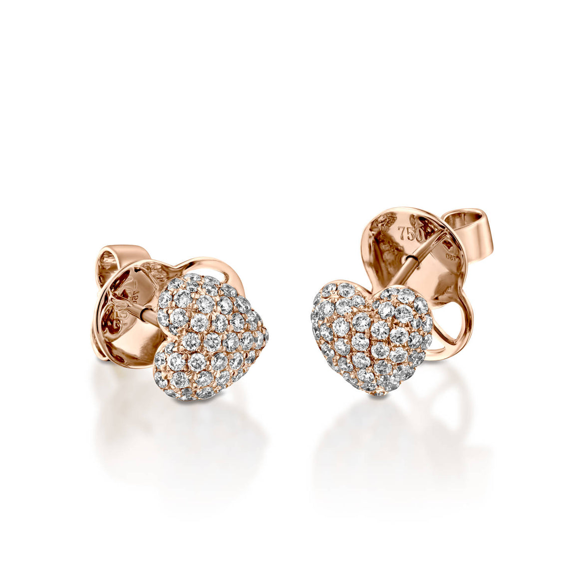 ENH422 Natural Pave Diamond Heart Stud Earrings 18k rose gold