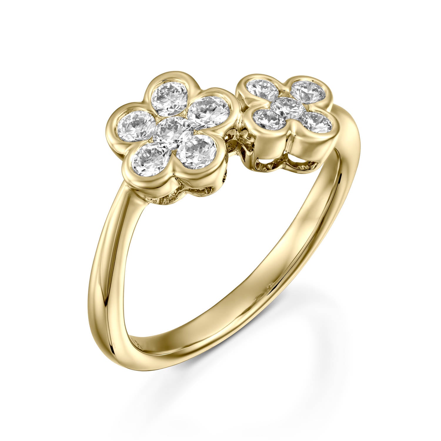 RNH668WC Yellow gold diamond double flower ring