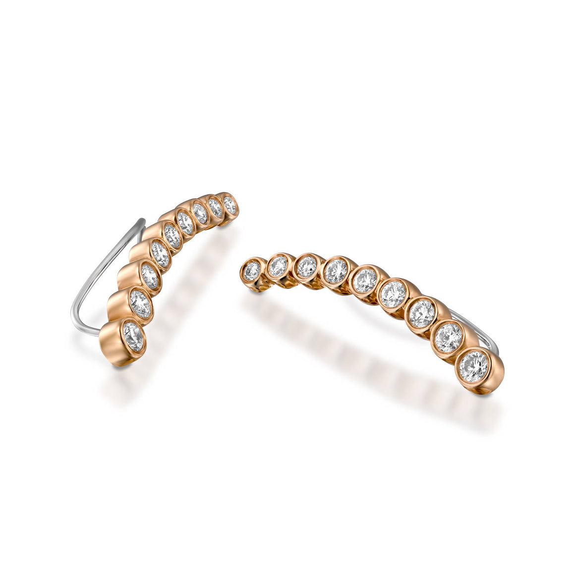 ENH813 Diamond Ear Climber Earrings in18k Rose Gold