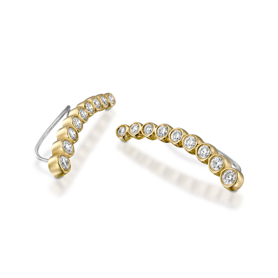 ENH813 Diamond Ear Climber Earrings in 18k Yellow Gold