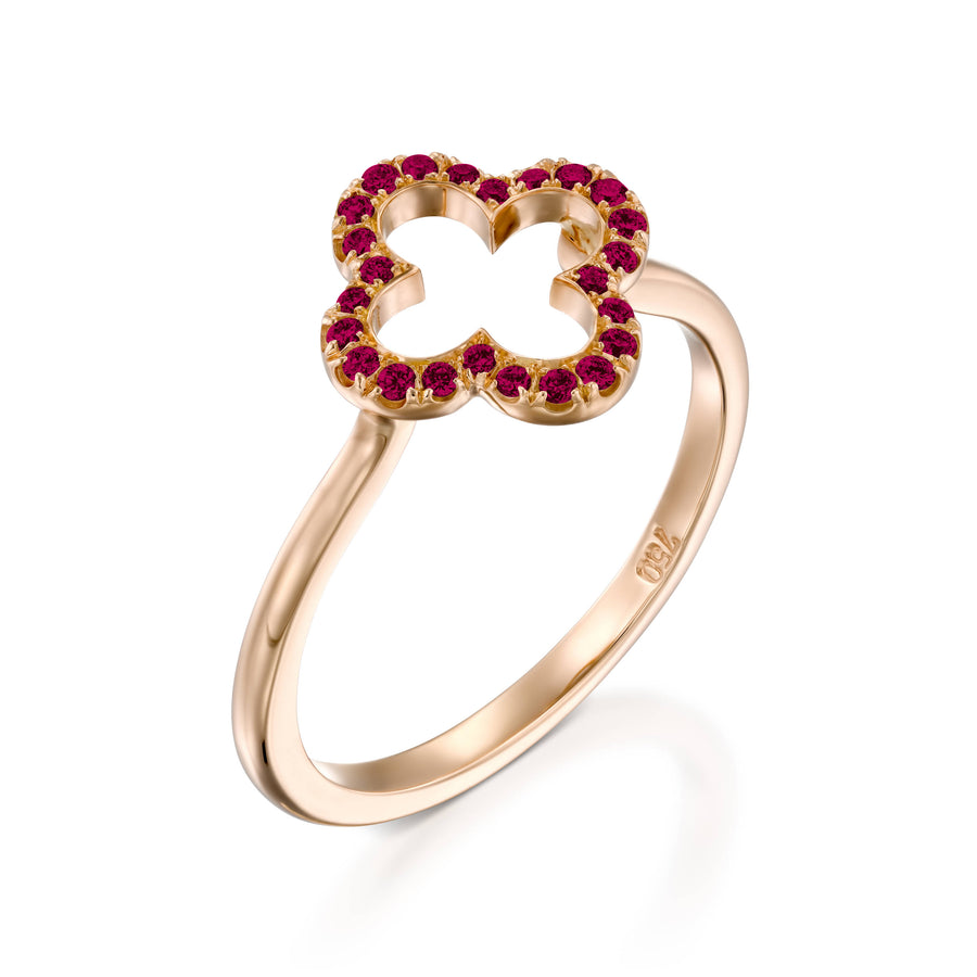 RVC401-18k Rose Gold Lucky Love Ring, Red Ruby