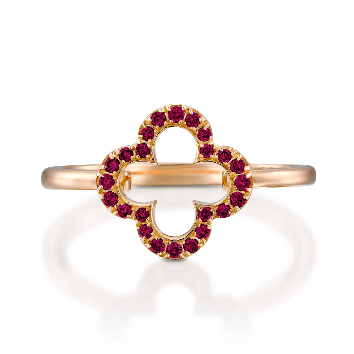 RVC401-18k Rose Gold Lucky Love Ring, Red Ruby